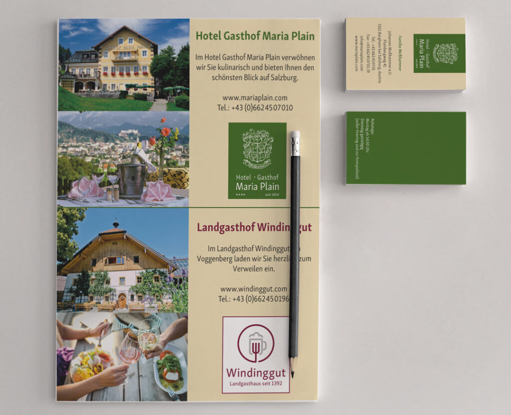 Flyer und Visitenkarten des Hotel Gasthof Maria Plain
